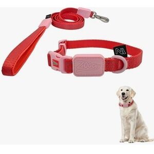 ZOOGHY Reflective Dog Collar and Leash Set Red Pink Adjustable Padded Handle